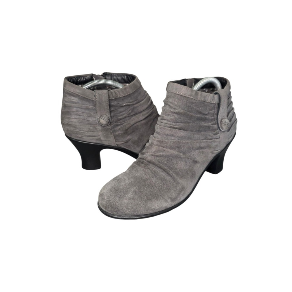 Dansko Womens EU 39 Gray Suede Ruched Ankle Boots Booties Comfort Heel
